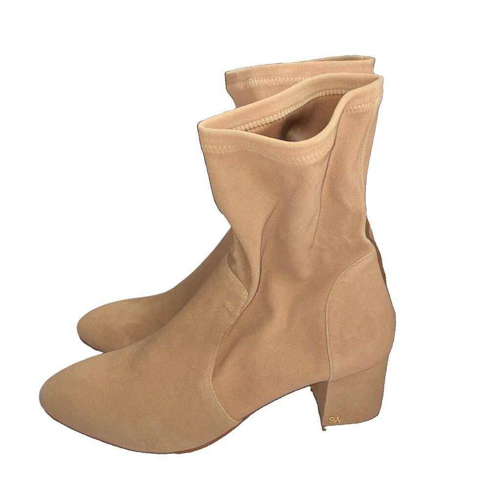 Stuart Weitzman Suede Stretch Sock Ankle Boots Women's 7.5 Block Heel & Felt Bag